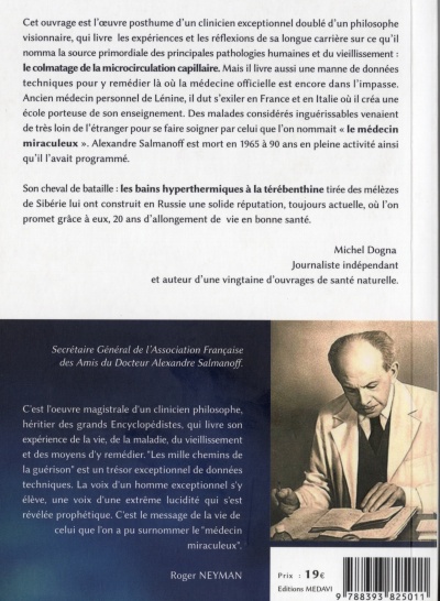 Photo of the end page of the A. Salmanoff’s first book, “The 1000 tracks for cure”, in French, with some epigraphs.