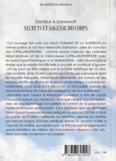 Photo of the end page of the A Salmanoff’s book, Body’s Secrets and wisdom, Médicine of the depth,in French, with epigraph.